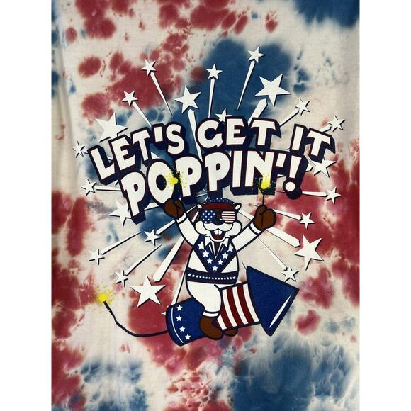 Buc-ees 4th of July Let's get it poppin! Red White & Blue Tie Dye Shirt Sz M - Picture 3 of 7